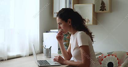 Woman use laptop made mistake in document feels desperate