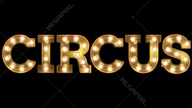 Light bulb text two way blinking action the word circus