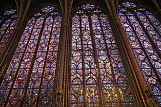 Paris, France -  The magnificent stained glass windows of the 13th century Sainte-Chapelle