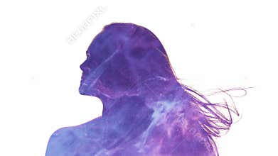 Female silhouette ethereal energy purple blue mist