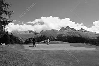 Swiss alps; GraubÃ¼nden; Engadin; Sport; Golf; Luxury Hotel; Tourism, Lifestyle, landscape, mountains, valley, jet set, haute voll