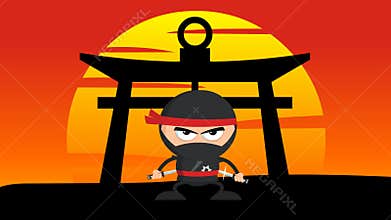 Angry Ninja Warrior Character With Two Katana