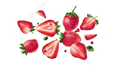 Fresh strawberries scatter on the alpha channel.