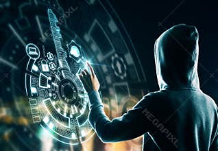 Hacker using digital interface