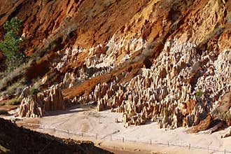 The Tsingy Rouge Red Tsingy is a stone formation of red laterite formed by erosion of the Irodo River in the region of Diana in