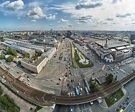 Moscow, Russia - July 21, 2019. Moscow top view at the Komsomolskaya square, also known as the square of three railway stations.