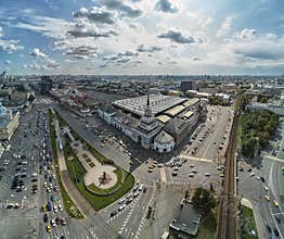 Moscow, Russia - July 21, 2019. Moscow top view at the Komsomolskaya square, also known as the square of three railway stations.