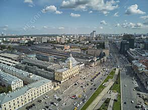Moscow, Russia - July 21, 2019. Moscow top view at the Komsomolskaya square, also known as the square of three railway stations.