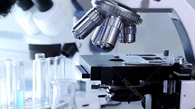 African-american scientist working in lab. Doctor making microbiology research. Biotechnology, chemistry, bacteriology