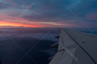 Dawn seen from a plane in the Azores Islands