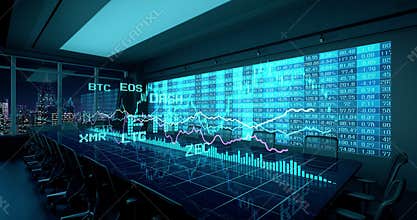 Animated holographic charts financial cryptocurrency statistics