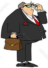 Upset attorney peering over his glasses