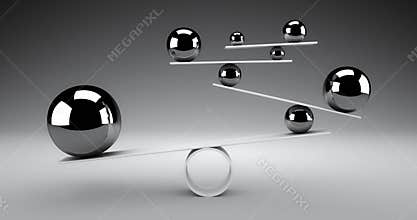 Balance concept. Silver spheres rolling back and forth slowly balancing