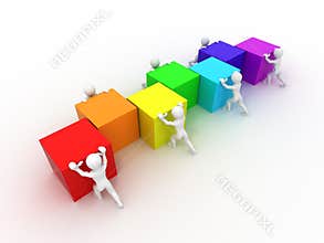 Men with cubes. Teamwork