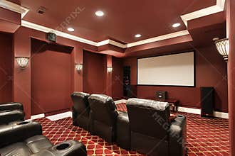 Theater room with stadium seating