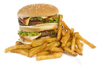 Isolated burger with fries