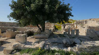 Panoramic view of ruins of ancient town in Cyprus in sunny weather