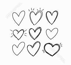 Vector hand-drawn childlike doodle heart icons set