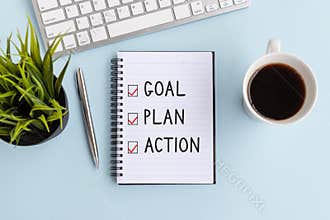 Text Goal, Plan and Action on notepad