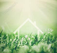 Home concept in fresh green grass. Clean house