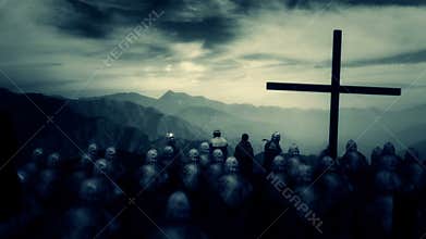 Big Medieval Army and a King Holding Crosses Preparing for a Holy War