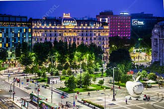 Milan Central Station and Piazza Duca d`Aosta at night