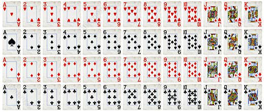 Full set of Vintage playing cards isolated on white background