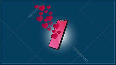 Animation of phone flip and love floating.