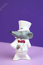 Porcelain figurines-girls Mr and Mrs Rat. White rat is a symbol of the new year. Chinese Zodiac 2020