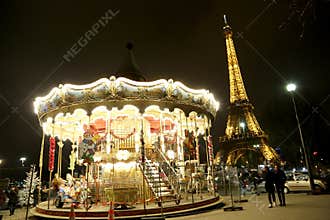 Eiffel Tower in Paris on open urban carousel
