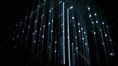 Blinking light video mapping multimedia show projected on hanging construction