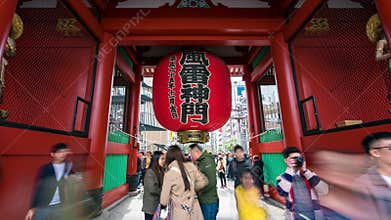 4K UHD time lapse of Asakusa sensoji gate, tourist crowd walking entrance to temple. Tokyo tourist attraction, Japan tourism, or A