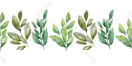 Watercolor borders Pattern with cute hearts and delicate flowers