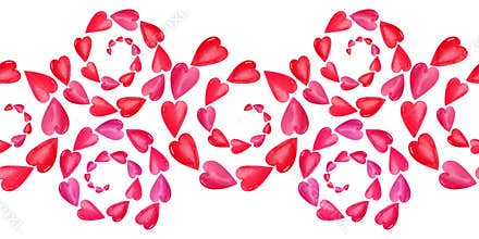 Watercolor borders Pattern with cute hearts and delicate flowers