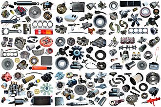 Auto spare parts car on the white background.