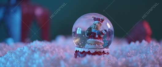 Video of a traditional snow globe on blue.