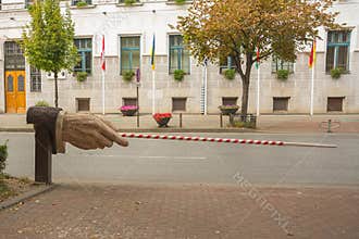 TIMISOARA, ROMANIA: Road classical barrier sign on a light background