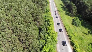 Convoy of vehicles the view from the top