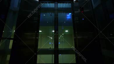 Transparent elevator moving up