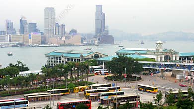 View of Hong Kong Central Pier Bus Station, Kowloon, Victoria Harbour, Day 4k