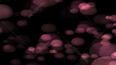 The appearance of three-dimensional shimmering purple bubbles on a black 4k background