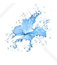 Butterfly made of water splashes isolated on blue background