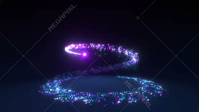 Sparkling neon glitter spiral effect. Shining Christmas magic particles and sparkles