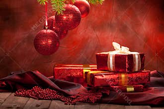 Christmas background - balls and gifts