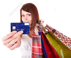 Girl holding credit card.