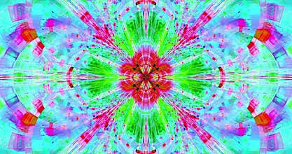 Rapid color changing abstract fractal video with an intricate large exploding space flower.