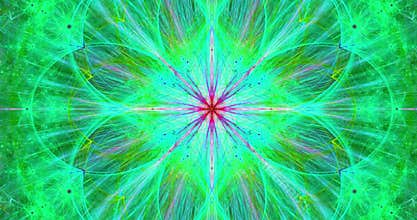 Rapid color changing abstract fractal video with an intricate large exploding space flower.