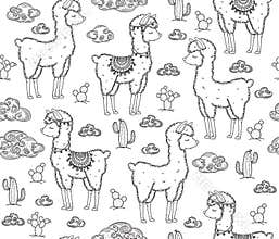 Vector baby llama cartoons seamless pattern.