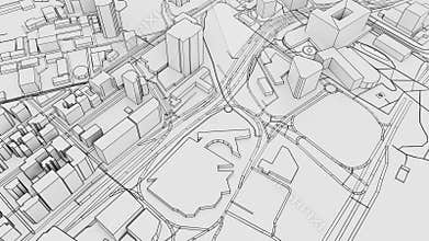 Fly over the top of the abstract 3D city of white