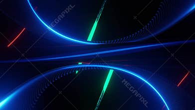 Rotating Metal Shapes Under Neon Glow 